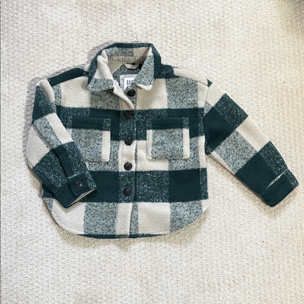 GAP Green and Cream Checkered Kids Shirt Jacket